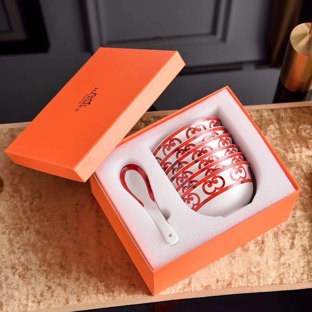 Soup set of six bowls with spoons, Hermes, Versace are also available - Image 4 of 7